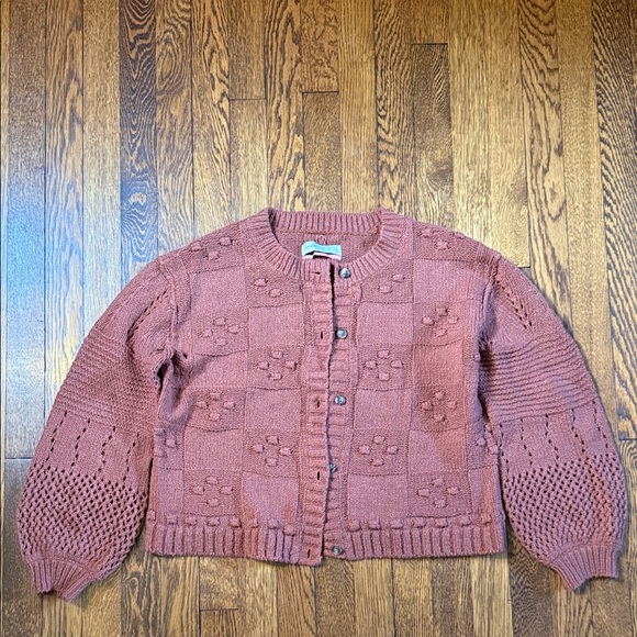 Pilcro Sweaters - Pilcro Textured Knit Puff Sleeve Cardigan, NWOT, Medium, Brown